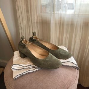 Everlane Day Heel in Olive Suede